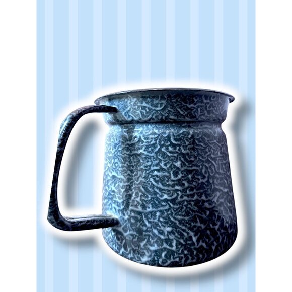 Vintage Blue Enamelware Graniteware Coffee Pot With Lid Rustic Campfire Style - Picture 7 of 16